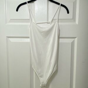 garage ribbed white bodysuit M open back strappy